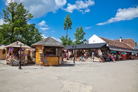 June 2010 - Souvenir stores in Bran Village, Brasov County, Romaniaのeditorial素材