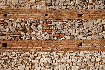 Details of the walls at Nicopolis Archeological Site in Greeceの写真素材