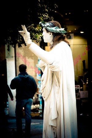 Athens, Greece - February 2010: One of the many men posing as a human statue in Monastiraki square.のeditorial素材