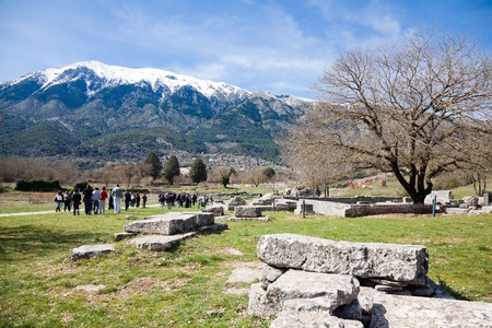 Dodoni, Greece - March 2010: Tourists visiting the Dodoni Archeological site in spring.のeditorial素材