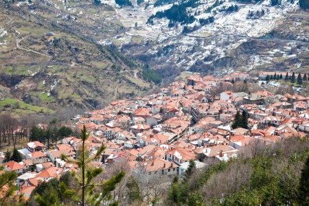 Landscape of Metsovo village in winter, seen from above, Greece.の写真素材