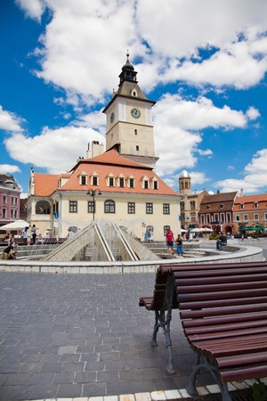 BRASOV, ROMANIA - JULY 30: The council square on July 30, 2010 in Brasov, Romania. In 2010 Brasov turns 775 years from historical attestation.のeditorial素材