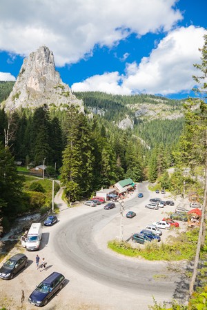 BICAZ GORGES, ROMANIA - AUGUST 21: Tourists visiting the Bicaz Canyon on August 21, 2010 in Neamt County, Romania. Dug by the waters of Bicaz River, the 8 km long canyon is one of the most spectacular drives in Romania.のeditorial素材