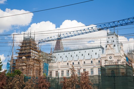 IASI, ROMANIA - SEPTEMBER 05: The restoration of the Culture Palace in downtown on September 05, 2010 in Iasi, Romania.のeditorial素材
