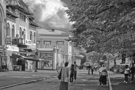IASI, ROMANIA - SEPTEMBER 05: Lapusneanu street in downtown on September 05, 2010 in Iasi, Romania. Closed for traffic the street is located in the historical part of the former capital of Romania.のeditorial素材