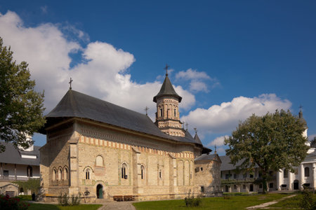 Exterior view of the church at Neamt Monastery, Romania.