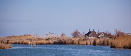 Panoramic view of canals at Razim lake in spring, Dobrogea, Romania.の写真素材
