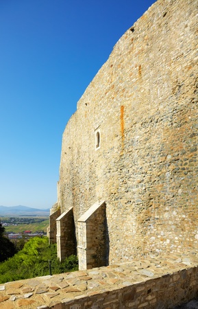 Exterior walls of  Neamt Fortress after restoration in summer, Neamt County, Romania.のeditorial素材