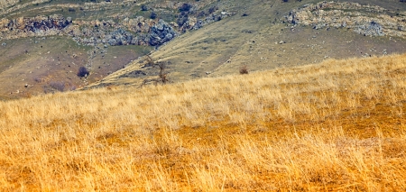 Fall landscape in Priopcea Pass, Macin Mountains, Dobrogea, Romania.の写真素材