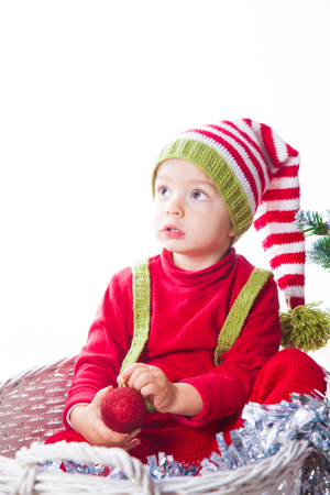 2 year old baby boy Christmas shooting in studio.の写真素材