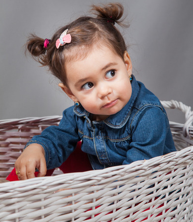 Portrait of 1 and a half gorgeous baby girl indoor.の写真素材