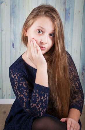 Portrait of a 10 year old girl, studio shot.の写真素材