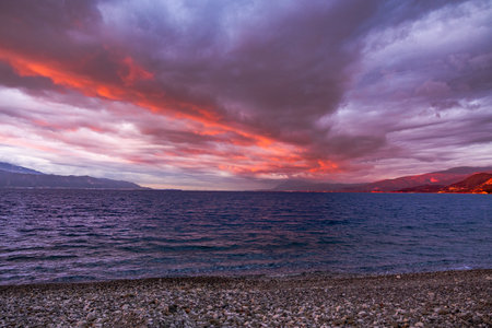 Dramatic Sunrise over the Golf Of Corinth, Greece.の写真素材