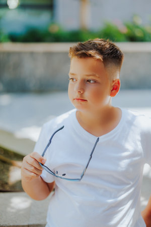 Portrait of a 10 year old boy.の写真素材