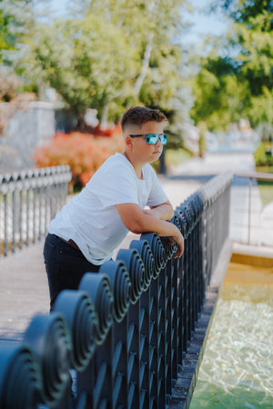 Portrait of a young boy in casual clothing.の写真素材