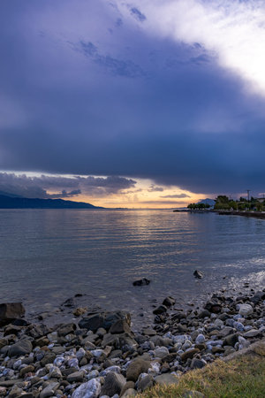 Sunset over the Gulf of Corinth in Central Greece, captured from Marathias village. Colorful skies,...
