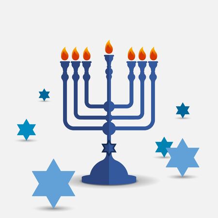 Vector Jewish religious sign menorah with David star and geometric sparkles.
Seven oil lams enchant Judaic symbol.のイラスト素材