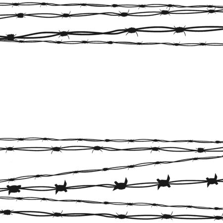 Wire barb vector background illustration. Protection concept design, vector silhouette graphic depicting strands of barbed wireのイラスト素材