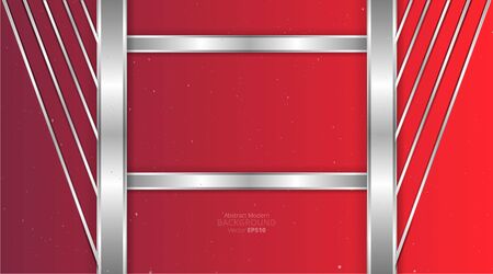 Metallic chrome silver candy red elegant realistic geometric abstract modern frame vector background hi-tech techno futuristic rippled decoration, luxury strong design for web and print templateのイラスト素材