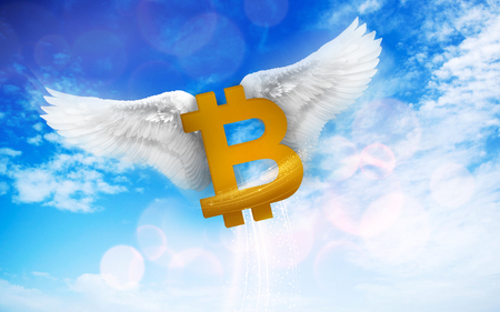 Golden Bitcoin cryptocurrency symbol shapeの写真素材