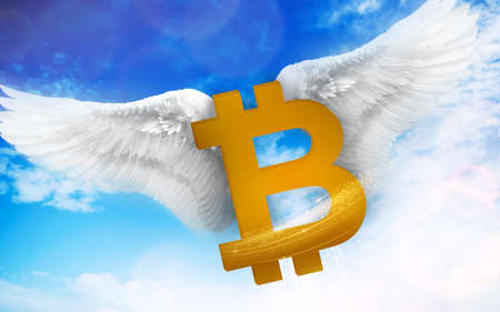 Golden Bitcoin cryptocurrency symbol shapeの写真素材