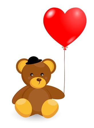 vector bear-toy with red heart balloonのイラスト素材
