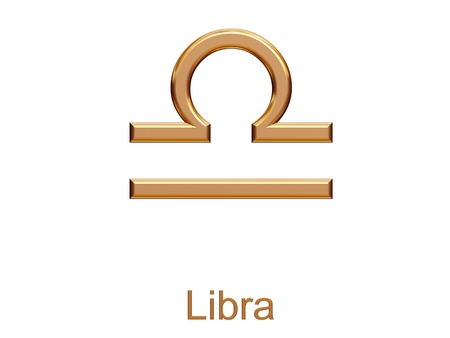 libra - golden astrological zodiac symbol isolated on whiteの写真素材