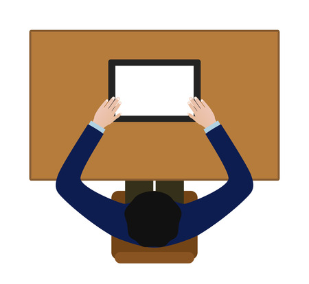 person sitting holding tablet pcのイラスト素材
