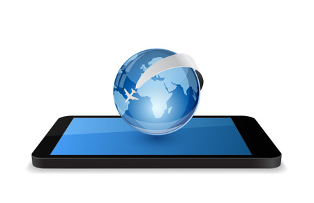 smartphone with globe and plane icon 3dのイラスト素材