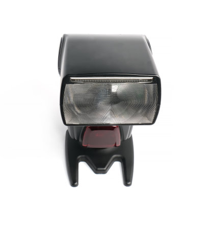 camera flash light on white backgroundの写真素材