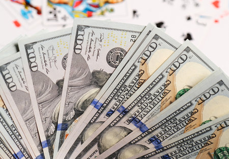 dollars with playing cardsの写真素材