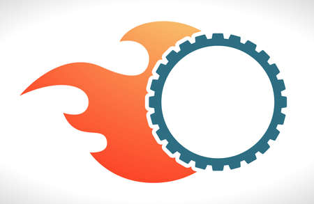 burning gear with flame  isolated on whiteの写真素材