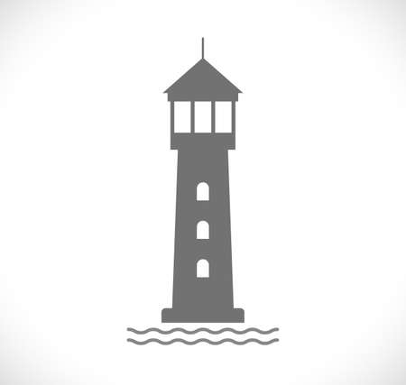 lighthouse in sea wave isolated on whiteの写真素材