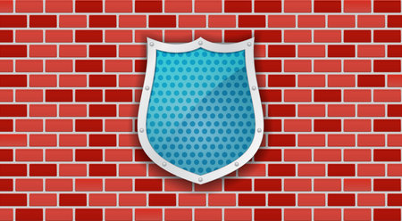 shield metallic 3d icon on brick wall