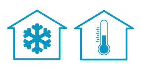 cold house with snowflake and thermometer iconの写真素材