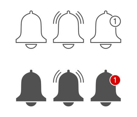 reminder notification icon with bell isolated on white backgroundの写真素材