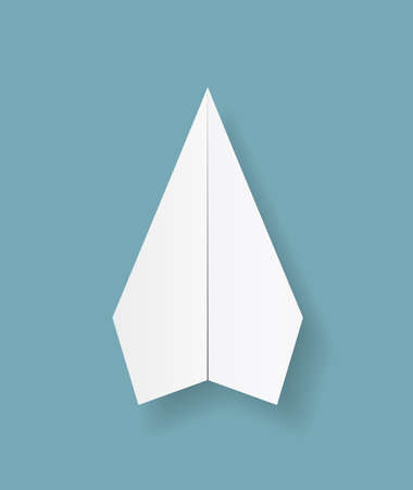 paper origami plane icon on blue backgroundの写真素材