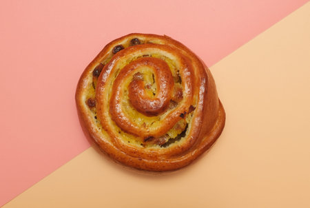 Jam puff bakery. Bun on geometric background.の写真素材