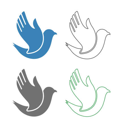 bird logo icon with palm hand wing isolated on white backgroundの写真素材