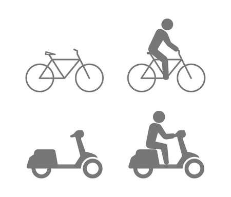 bicycle and motorbike scooter icon isolated on white backgroundの写真素材
