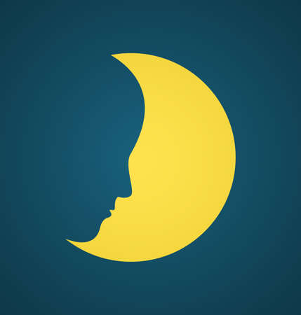 moon with human face icon on dark blue backgroundの写真素材