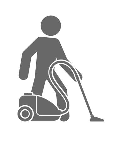 person man with vacuum cleaner icon isolated on white backgroundの写真素材