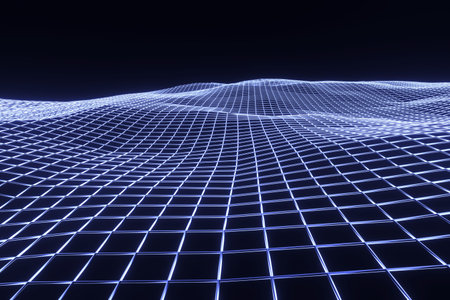 blue wave wire 3d net on black abstract background