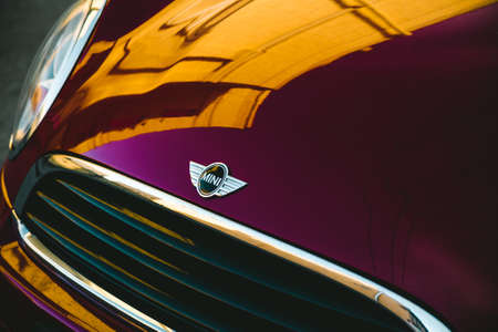 A close-up of beautiful red Mini Cooper. high quality photoのeditorial素材