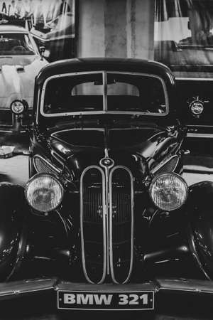 Retro car show, Saint-Petersburg, Russia, 26 may 2022. BMW 321 black and white photo.のeditorial素材
