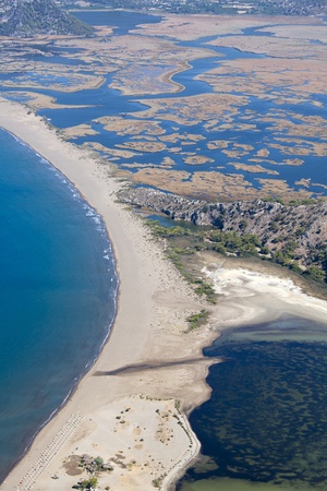 Iztuzu beach and the delta of Dalyan river, Dalyan, Mugla, Turkeyの写真素材
