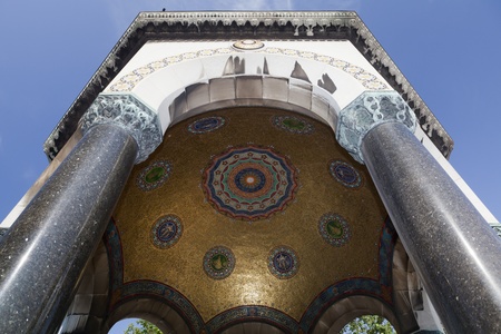 German Fountain is a gazebo styled fountain in the northern end of old hippodrome (Sultanahmet Square), Istanbul, Turkey and across from the Mausoleum of Sultan Ahmed I. It was constructed to commemorate the second anniversary of German Emperor Wilhelm IIのeditorial素材