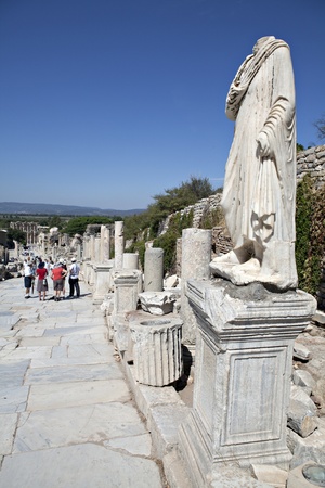 A statue on Kuretes Street in Ephesus, Izmir, Turkeyのeditorial素材