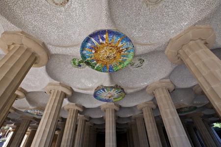 Ceiling detail in Parc Guell, Barcelona, Spainのeditorial素材