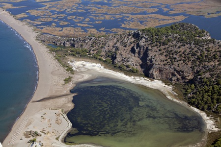 Iztuzu beach and the delta of Dalyan river, Dalyan, Mugla, Turkeyの写真素材